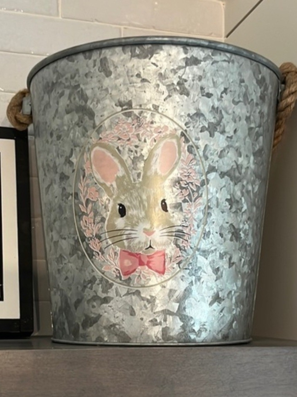 Galvanized Bunny Accent Bucket in Pink and Gray - Home Accents